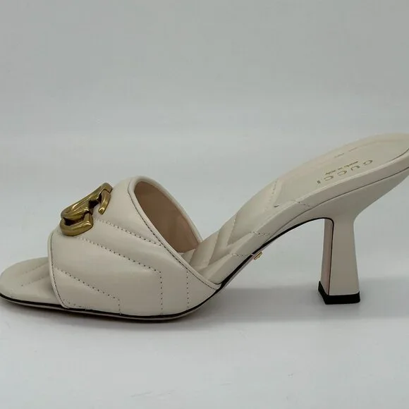 Gucci Marmont GG Padded Chevron Matelasse Leather Mule Sandal Heels Shoes - Picture 4 of 16